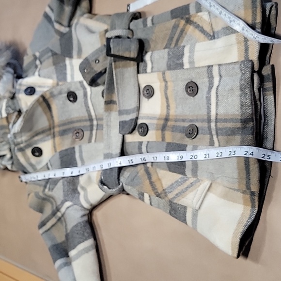 Rue 21 Size S Gray Tan Cream Plaid Polyester Wool Blend Double Breasted Jacket - Picture 11 of 14